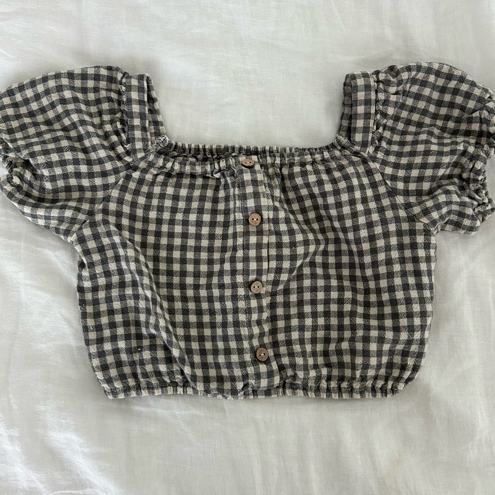 Rylee and cru Checkered Puff Sleeve Crop Top